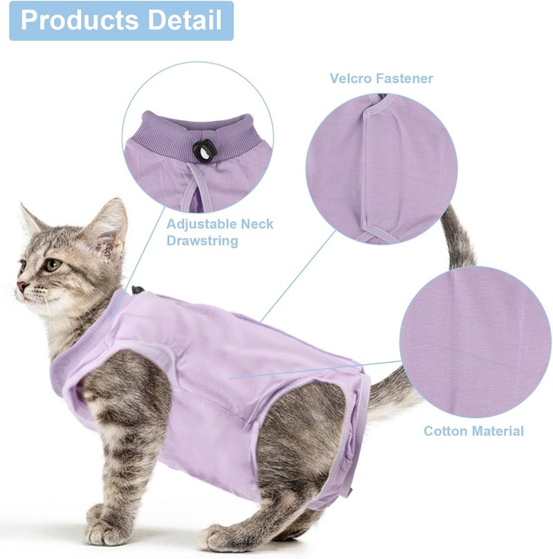 Reshiho 2PCS Cat Recovery Suit - Breathable Cat Surgical Recovery Suit, Onesie for Cats After Surgery Recovery, Alternative Cone of Shame Abdominal Wound Skin Wear Protection (Light Blue+Light Purple, L) - Image 3